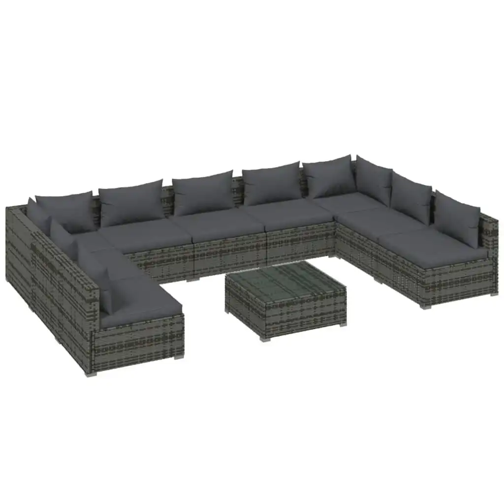 10 Piece Garden Lounge Set with Cushions Poly Rattan Grey 3101917