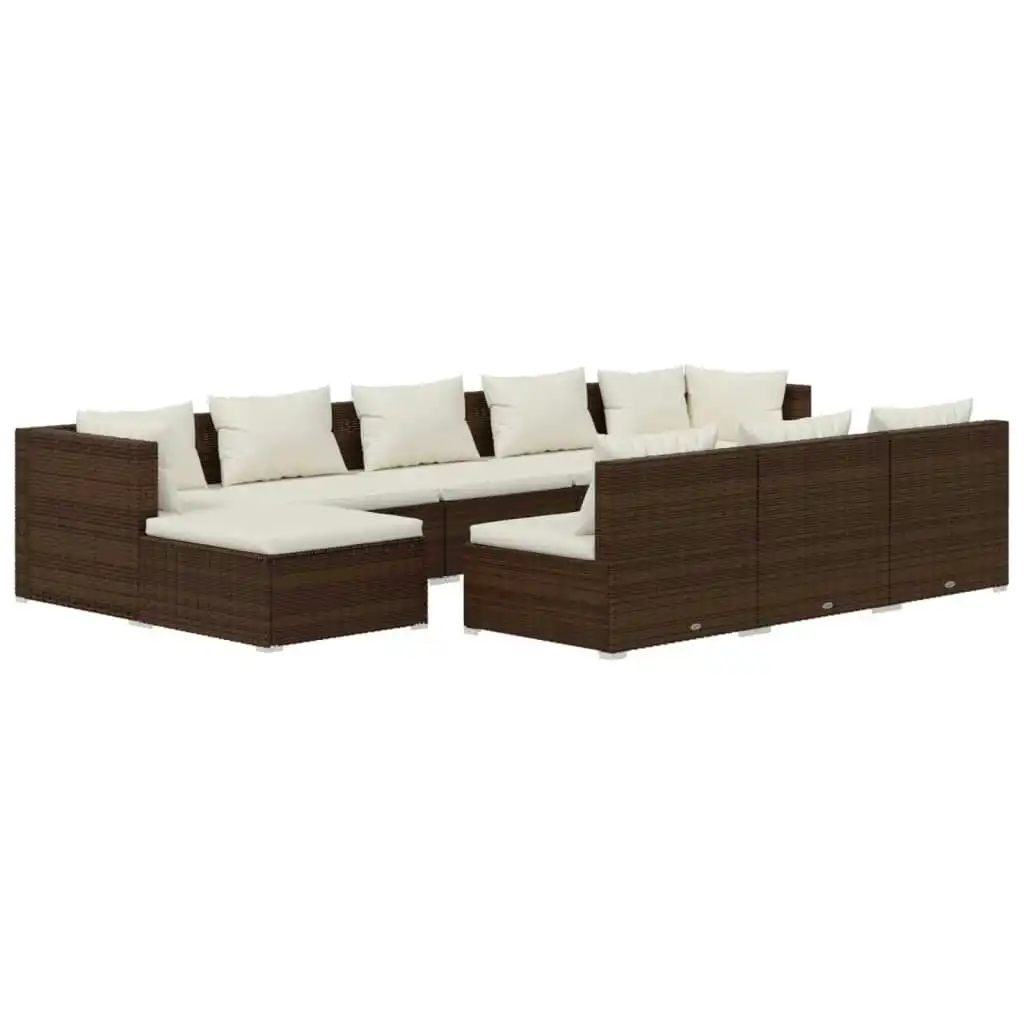 10 Piece Garden Lounge Set with Cushions Brown Poly Rattan 3102018