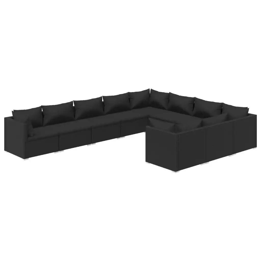 10 Piece Garden Lounge Set with Cushions Poly Rattan Black 3102776