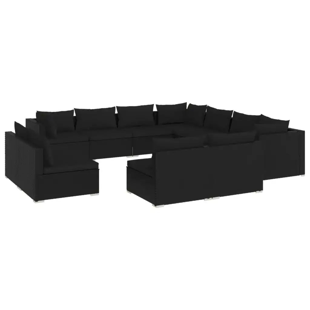 11 Piece Garden Lounge Set with Cushions Black Poly Rattan 3102824