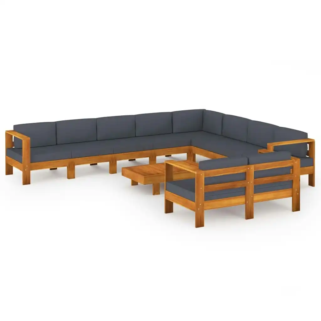 10 Piece Garden Lounge Set with Dark Grey Cushions Acacia Wood 3057964