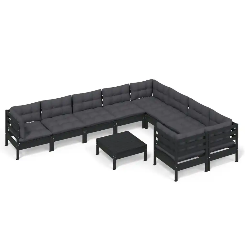 10 Piece Garden Lounge Set with Cushions Black Pinewood 3096993