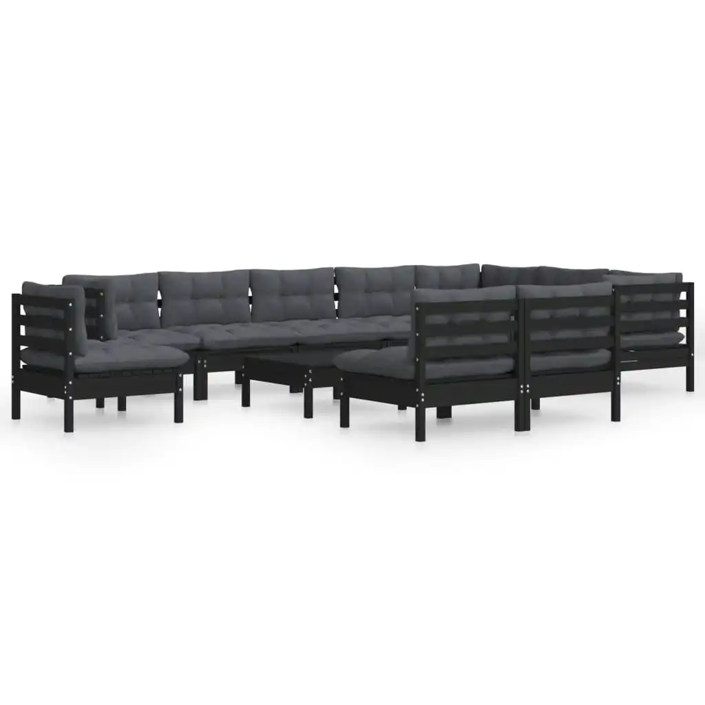 11 Piece Garden Lounge Set with Cushions Black Solid Pinewood 3096765