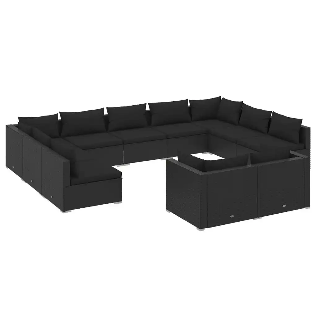 11 Piece Garden Lounge Set with Cushions Black Poly Rattan 3102072
