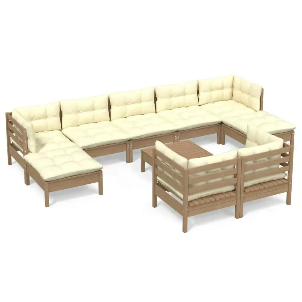 10 Piece Garden Lounge Set with Cushions Honey Brown Pinewood 3097136