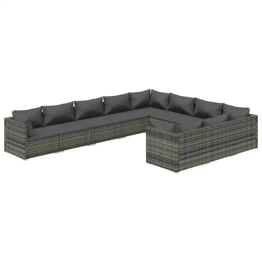 10 Piece Garden Lounge Set with Cushions Poly Rattan Grey 3102781