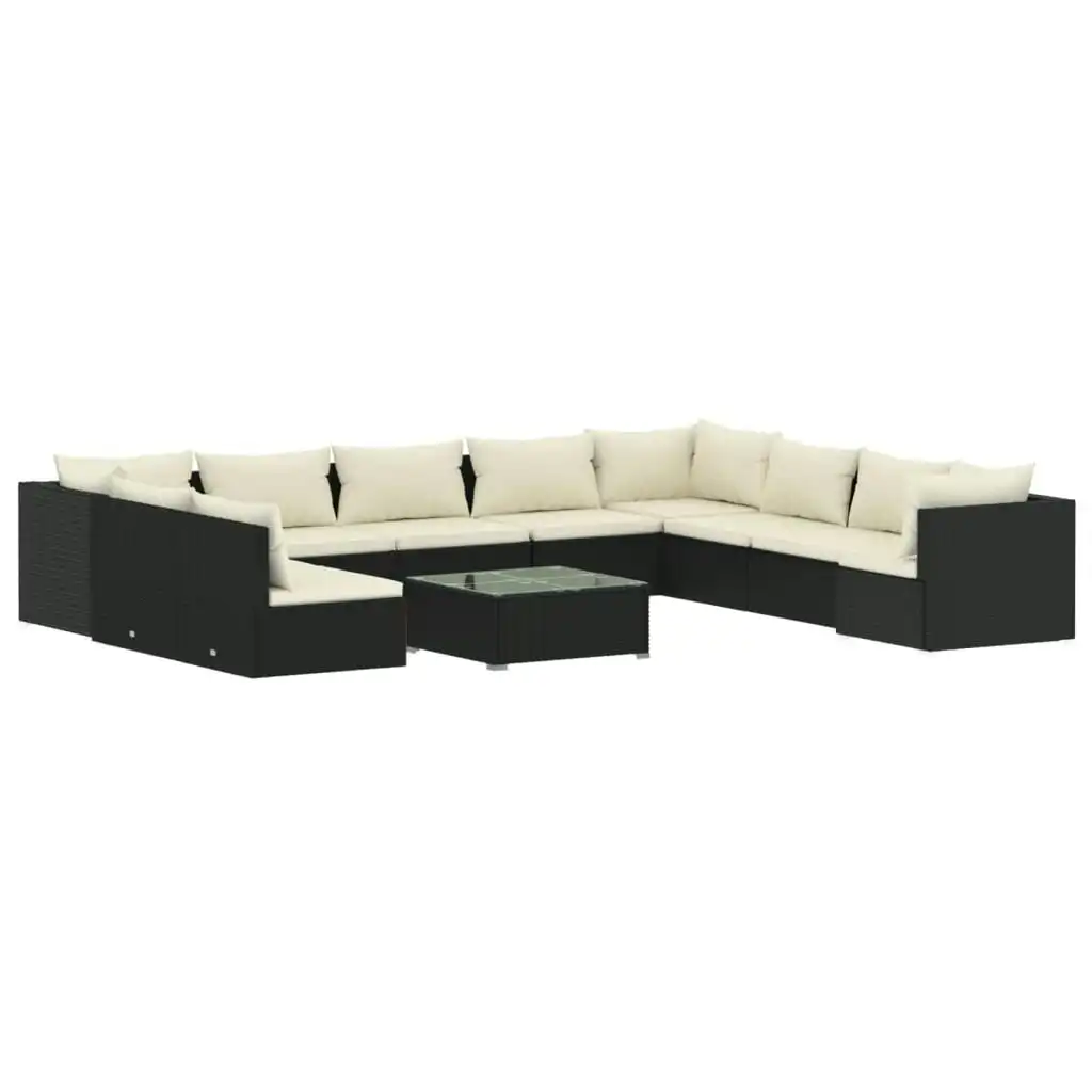 11 Piece Garden Lounge Set with Cushions Black Poly Rattan 3102439