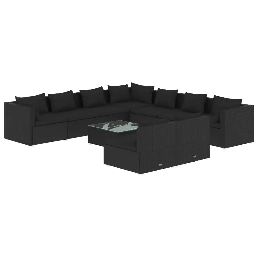 10 Piece Garden Lounge Set with Cushions Black Poly Rattan 3102424