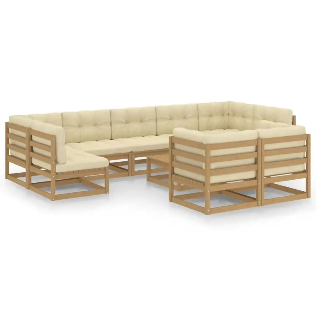 10 Piece Garden Lounge Set&Cushions Honey Brown Solid Pinewood 3077262