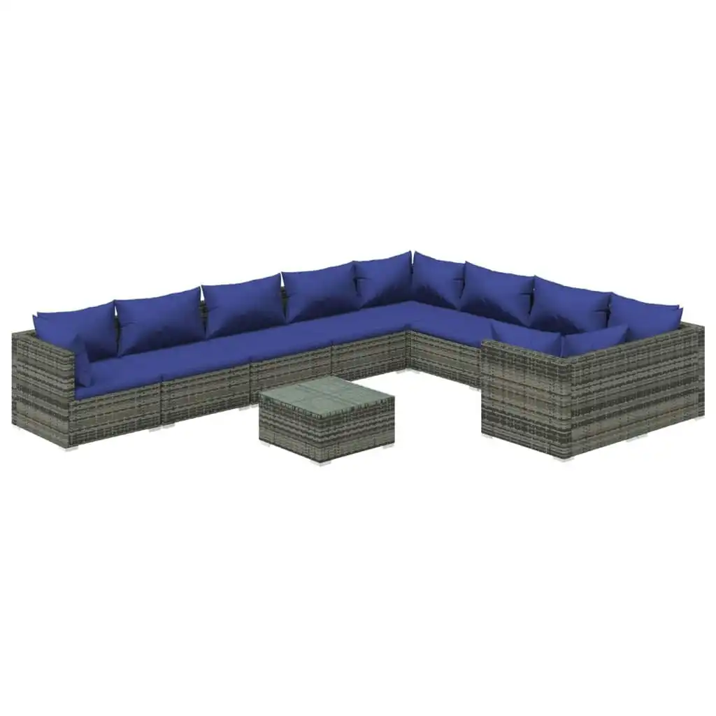 10 Piece Garden Lounge Set with Cushions Poly Rattan Grey 3102774