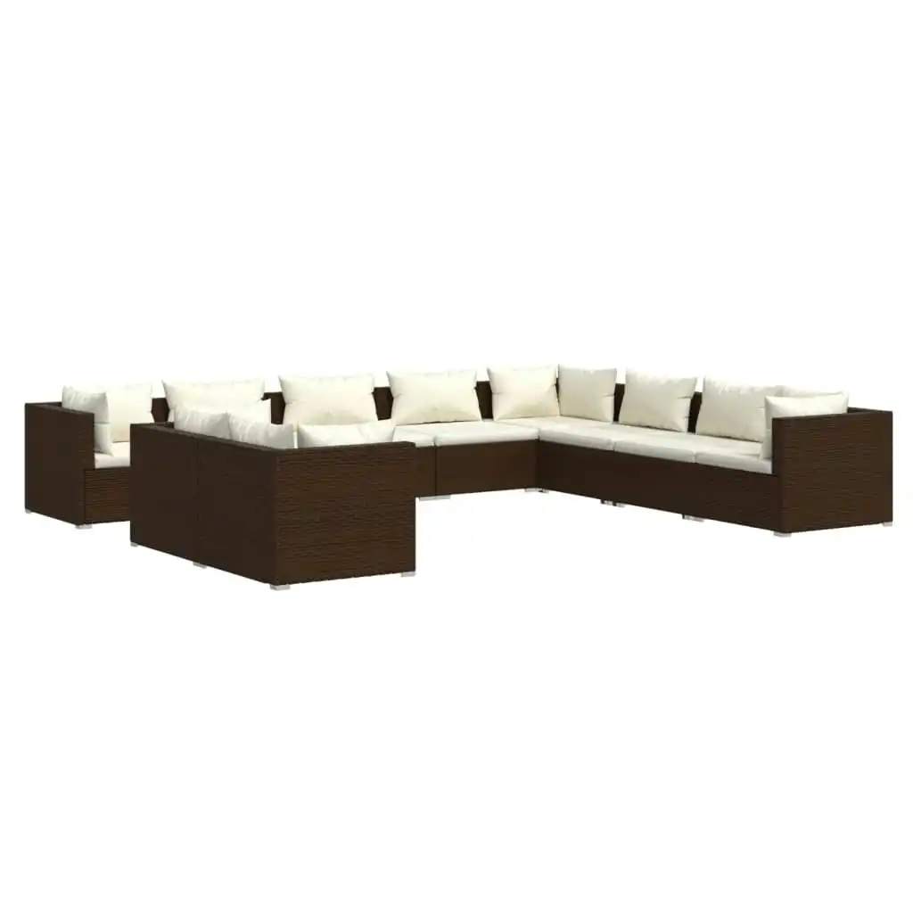 10 Piece Garden Lounge Set with Cushions Brown Poly Rattan 3102514