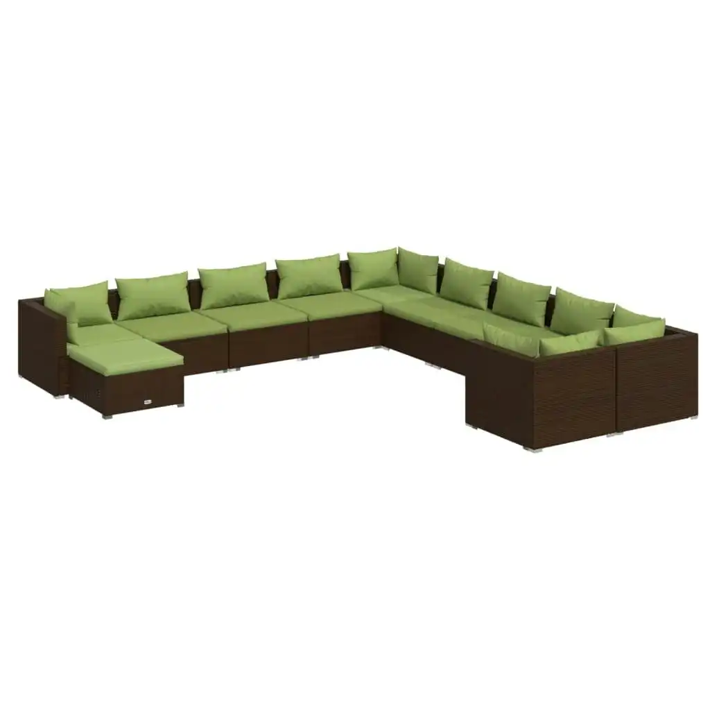 11 Piece Garden Lounge Set with Cushions Poly Rattan Brown 3102708