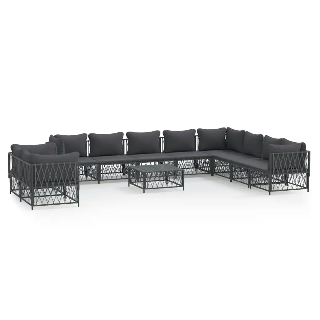 11 Piece Garden Lounge Set with Cushions Anthracite Steel 3186929
