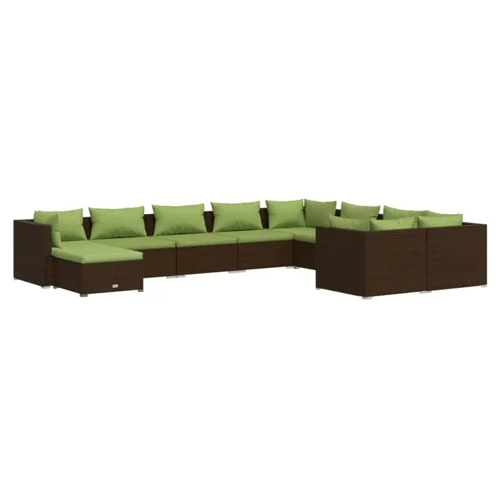 10 Piece Garden Lounge Set with Cushions Poly Rattan Brown 3102684