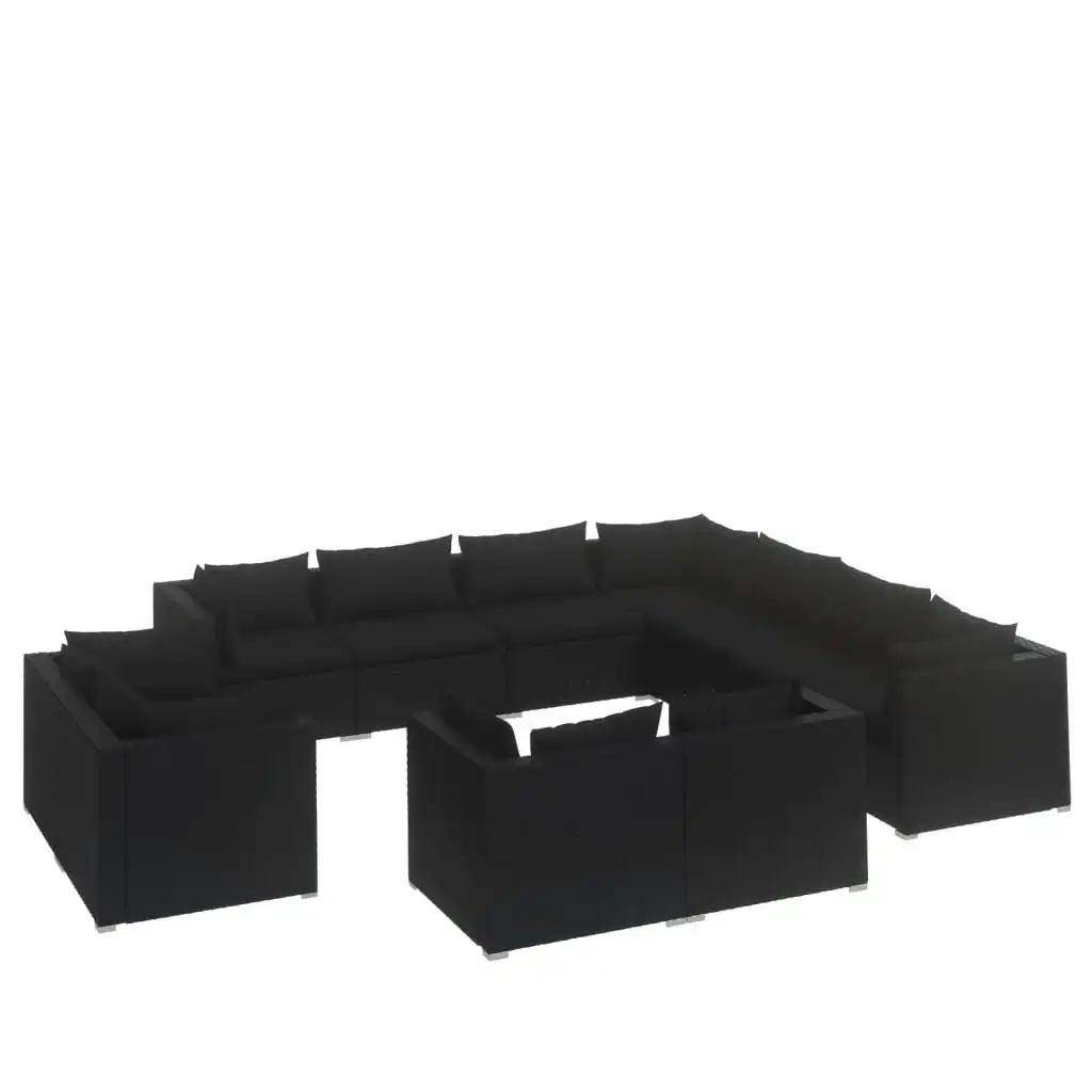 11 Piece Garden Lounge Set with Cushions Black Poly Rattan 3102872