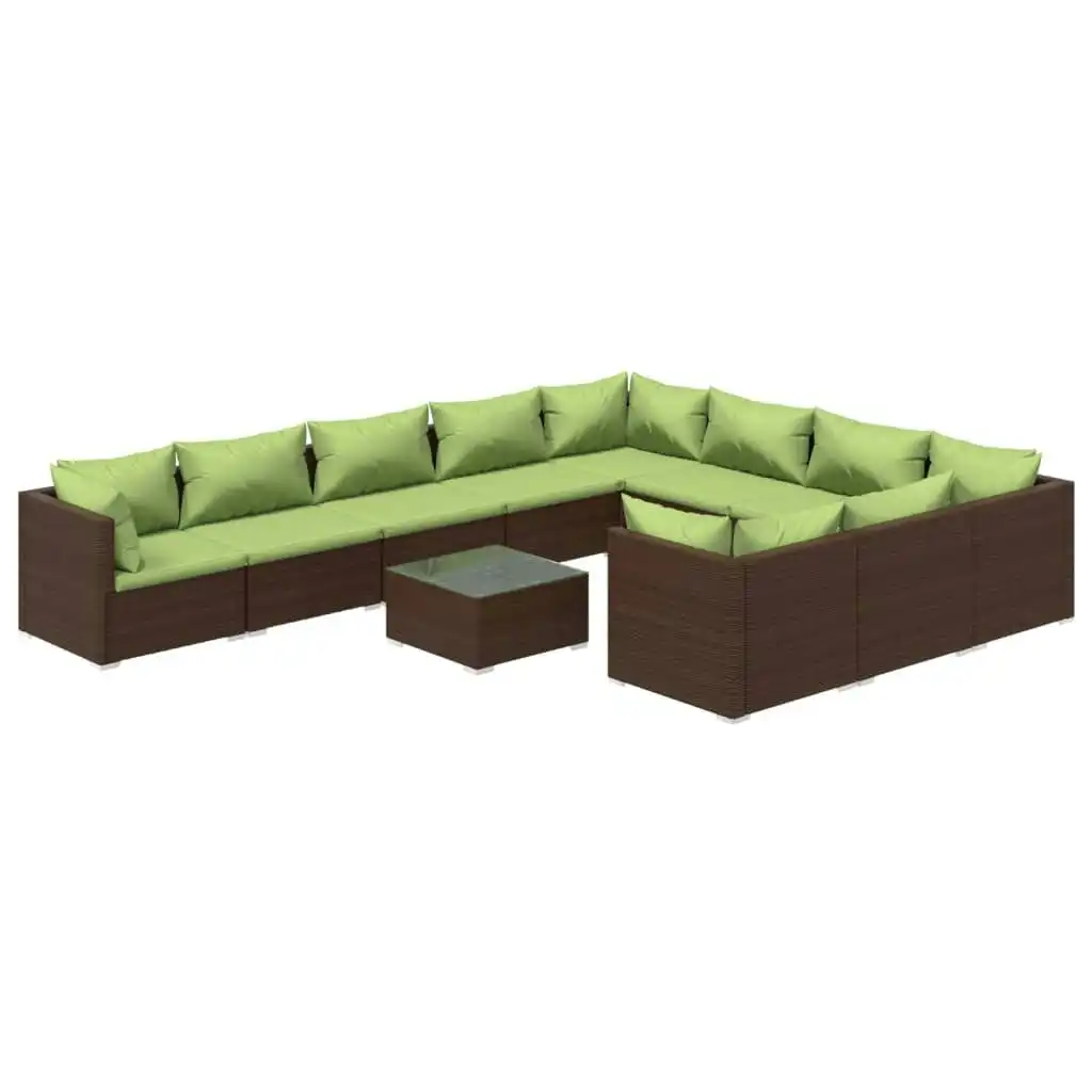 11 Piece Garden Lounge Set with Cushions Poly Rattan Brown 3102788
