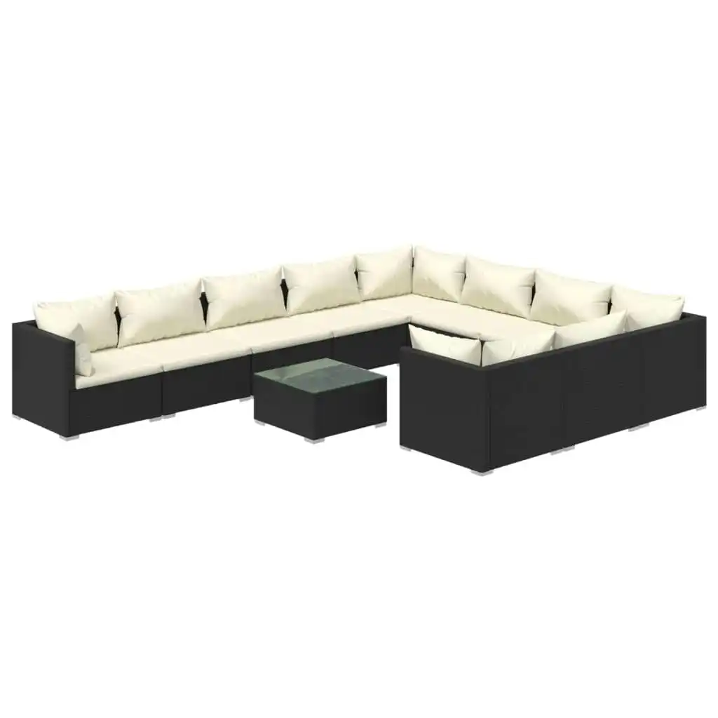 11 Piece Garden Lounge Set with Cushions Poly Rattan Black 3102783