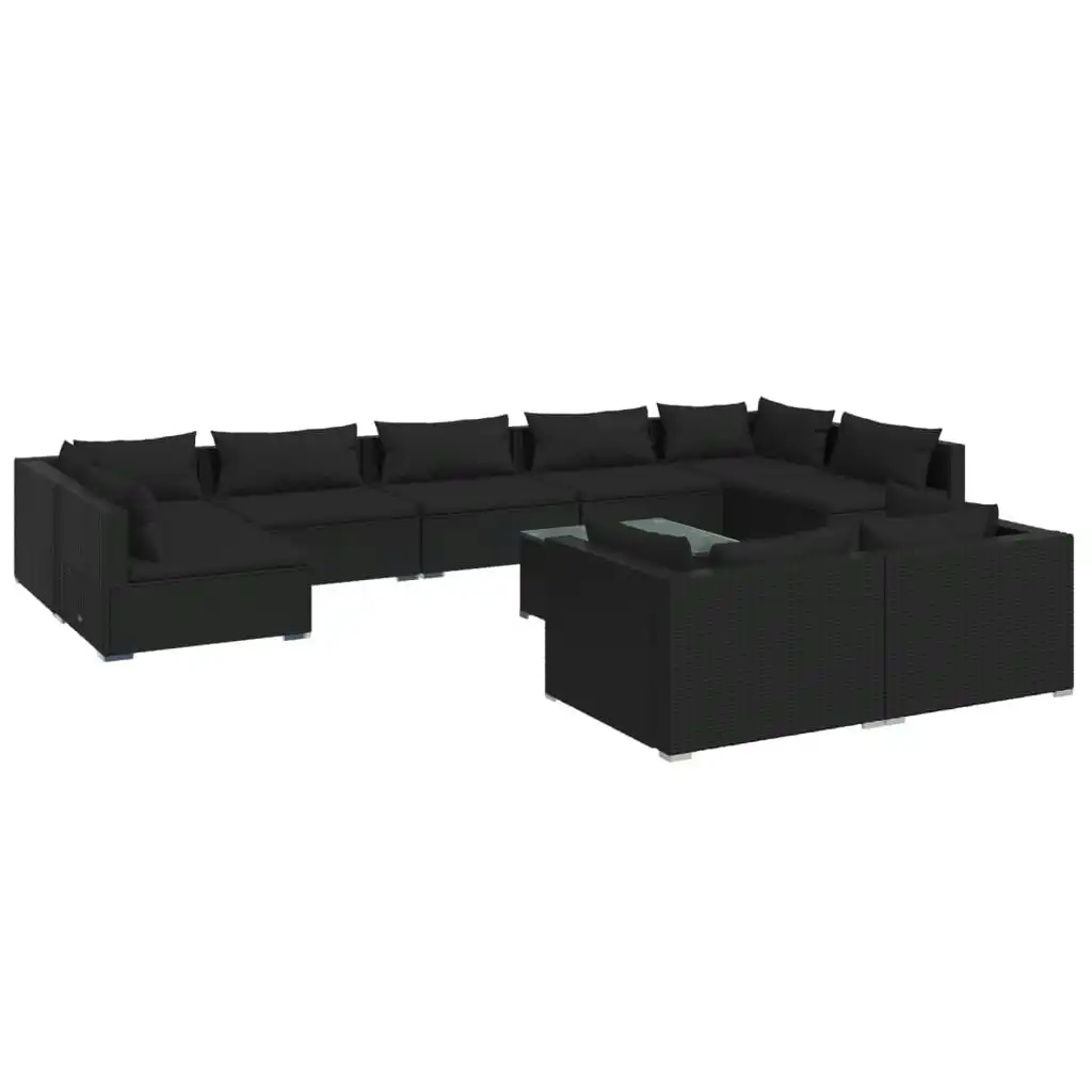 10 Piece Garden Lounge Set with Cushions Black Poly Rattan 3102064