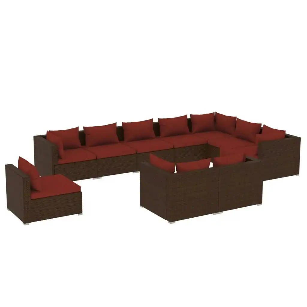 10 Piece Garden Lounge Set with Cushions Poly Rattan Brown 3102659