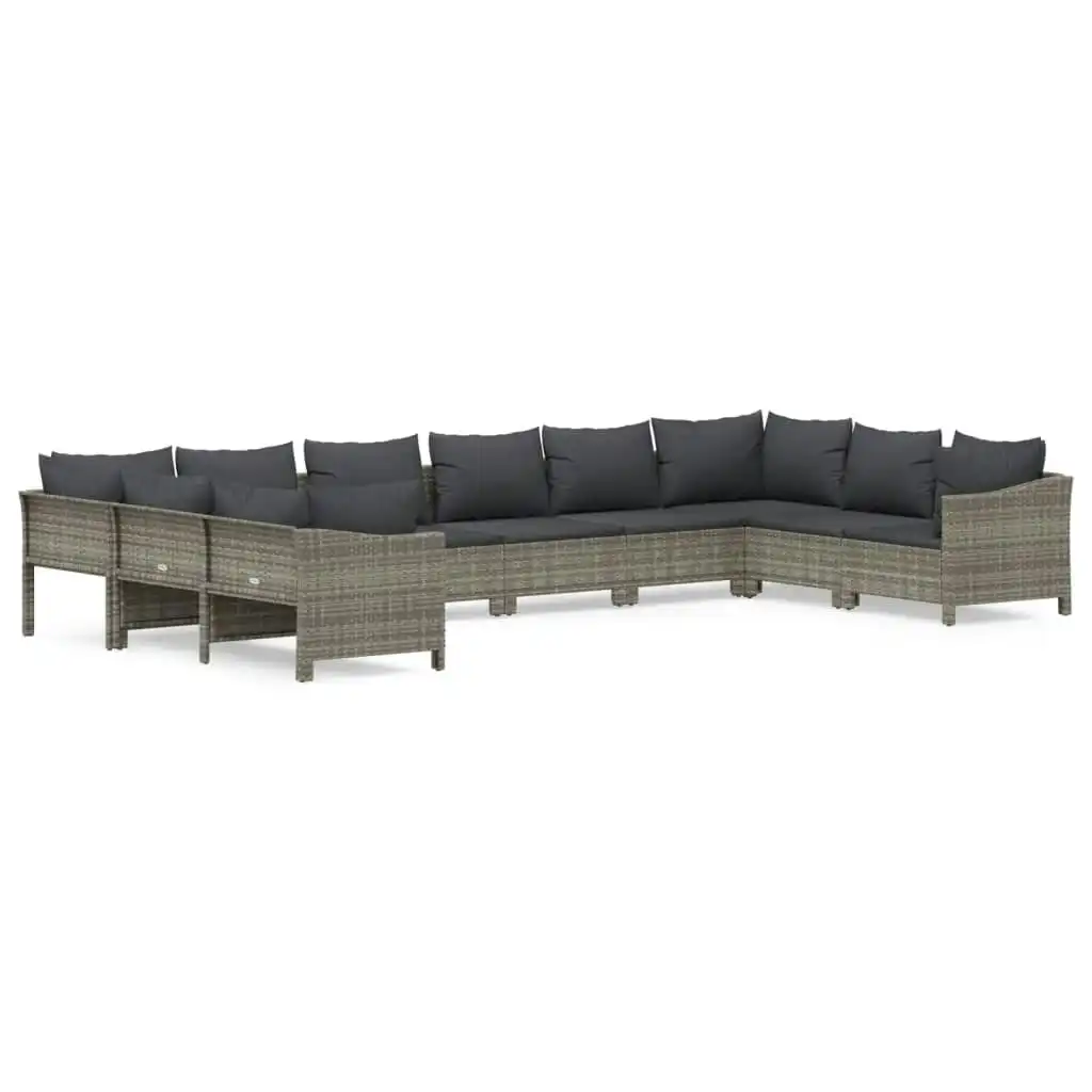 10 Piece Garden Lounge Set with Cushions Grey Poly Rattan 3187306