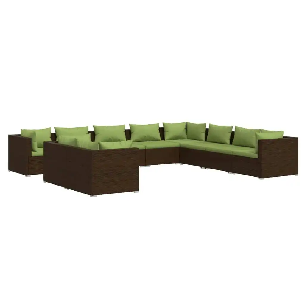 10 Piece Garden Lounge Set with Cushions Brown Poly Rattan 3102516