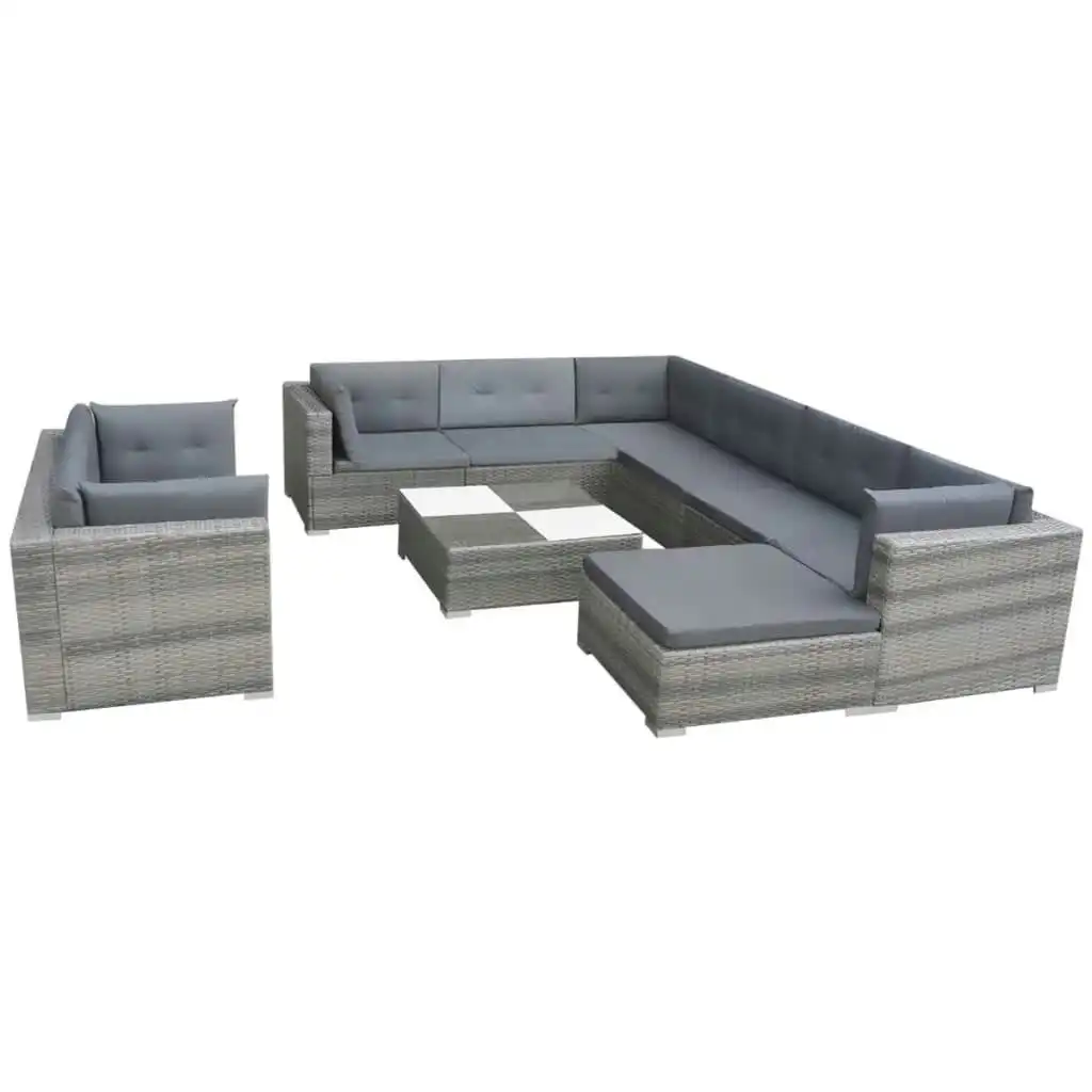 10 Piece Garden Lounge Set with Cushions Poly Rattan Grey 42736
