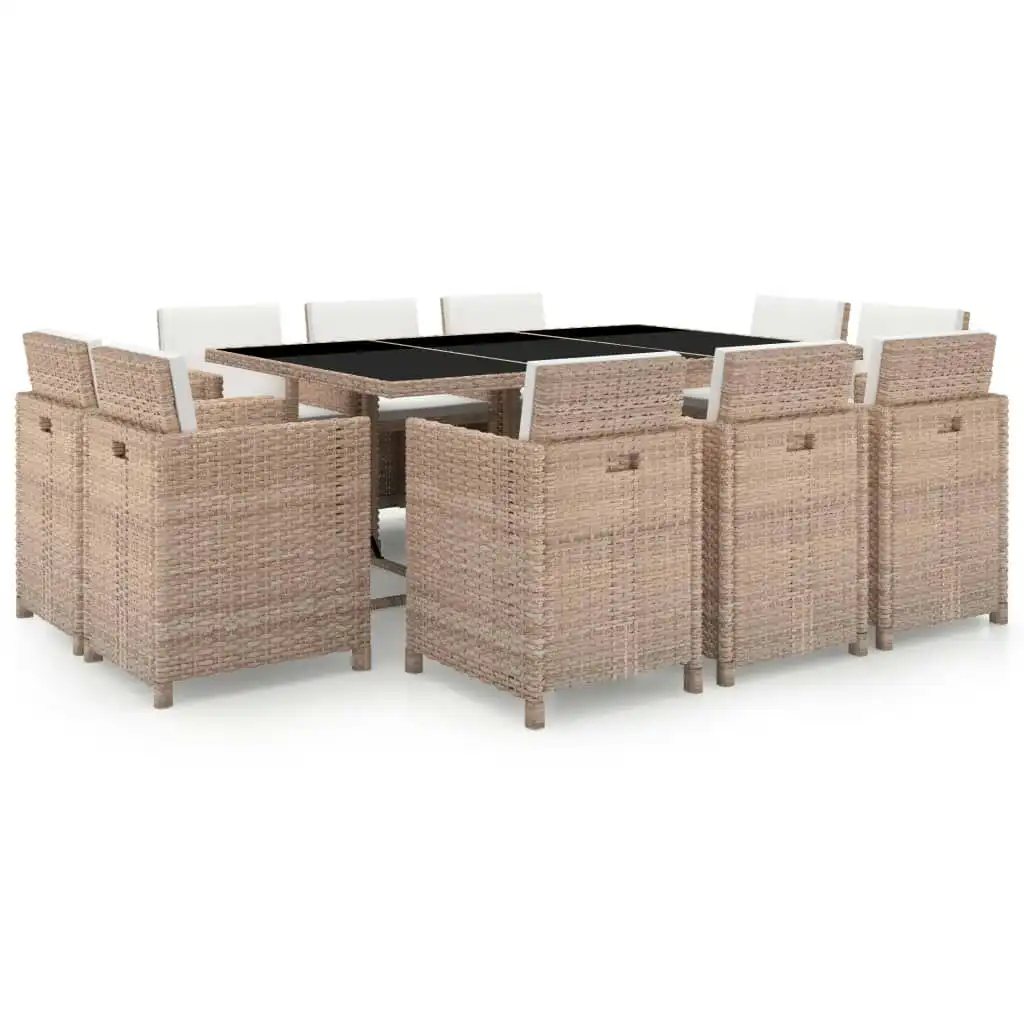 11 Piece Outdoor Dining Set with Cushions Poly Rattan Beige 42549