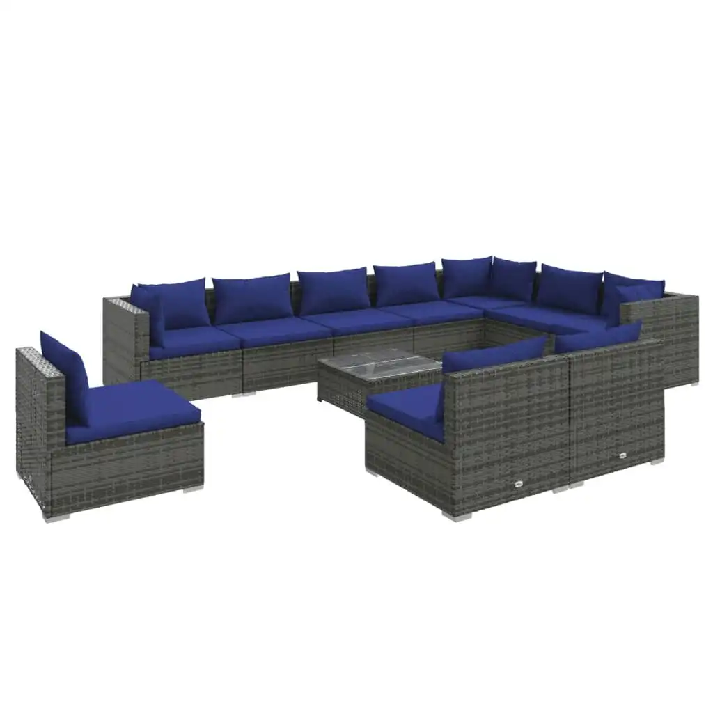 11 Piece Garden Lounge Set with Cushions Poly Rattan Grey 3102606