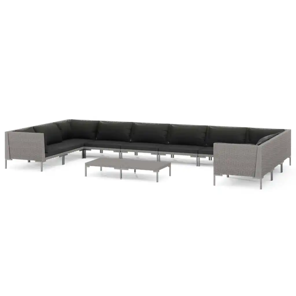 11 Piece Garden Lounge Set with Cushions Poly Rattan Dark Grey 3099933