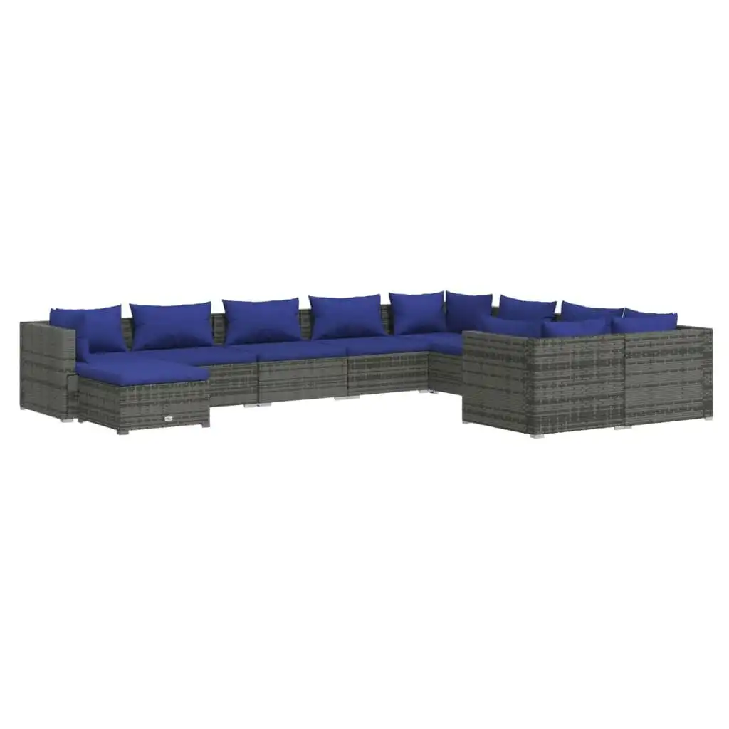 10 Piece Garden Lounge Set with Cushions Poly Rattan Grey 3102686