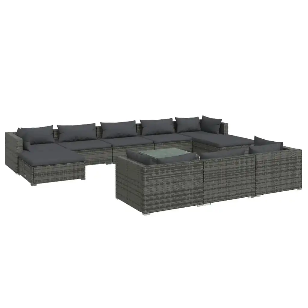 11 Piece Garden Lounge Set with Cushions Grey Poly Rattan 3102053