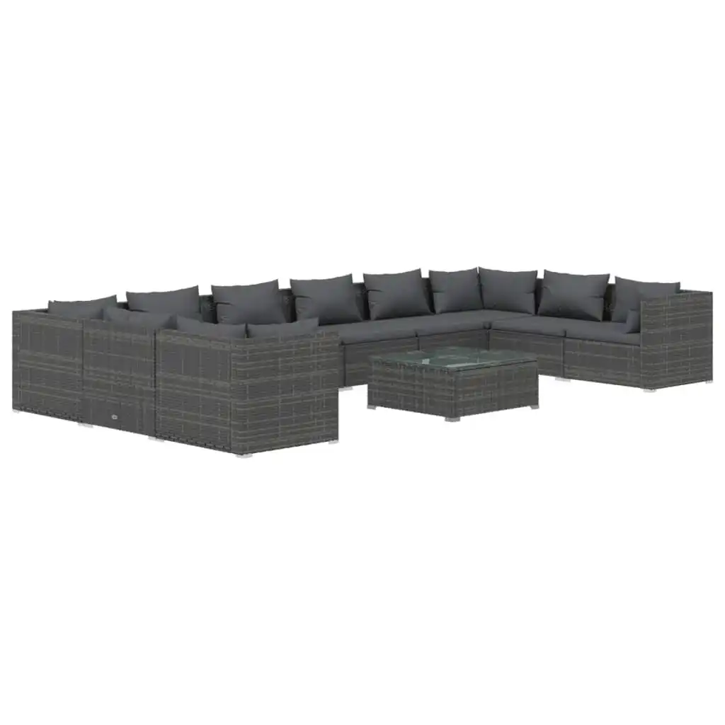 11 Piece Garden Lounge Set with Cushions Poly Rattan Grey 3101997