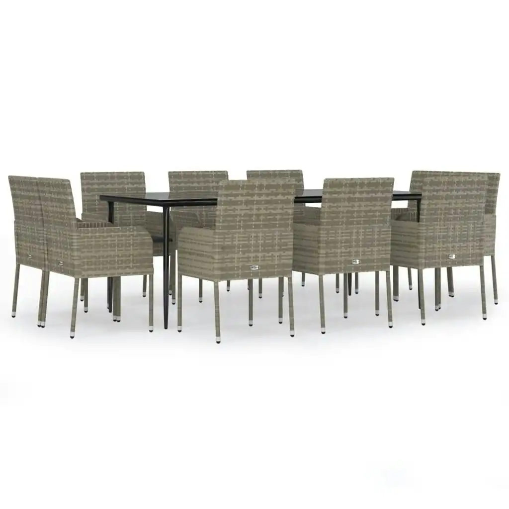11 Piece Garden Dining Set with Cushions Black and Grey Poly Rattan 3185154
