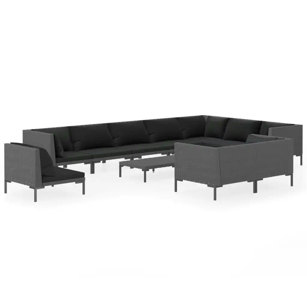 11 Piece Garden Lounge Set with Cushions Poly Rattan Dark Grey 3099883