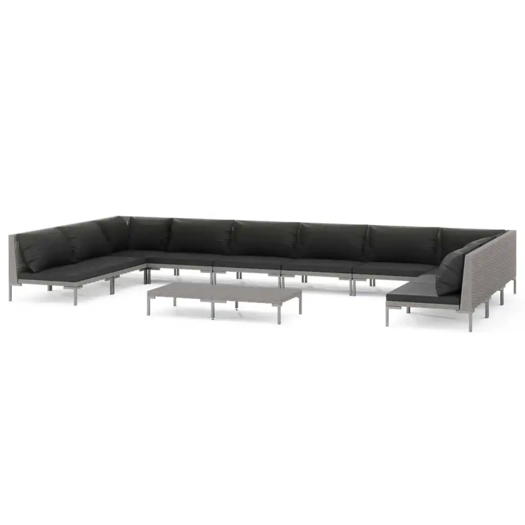 11 Piece Garden Lounge Set with Cushions Poly Rattan Dark Grey 3099925