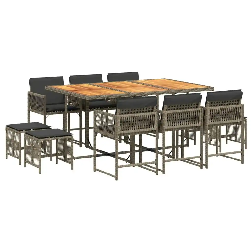 11 Piece Garden Dining Set with Cushions Grey Poly Rattan 3211514