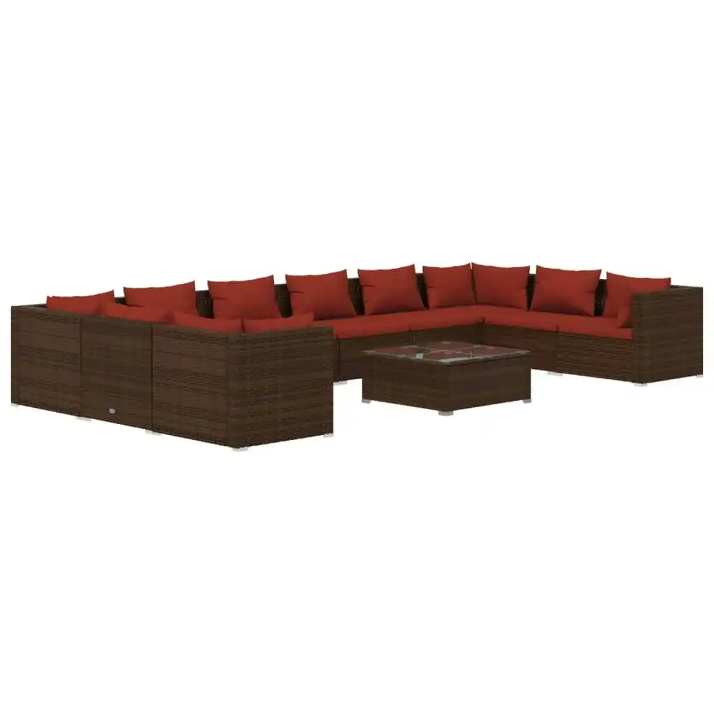 11 Piece Garden Lounge Set with Cushions Poly Rattan Brown 3101995