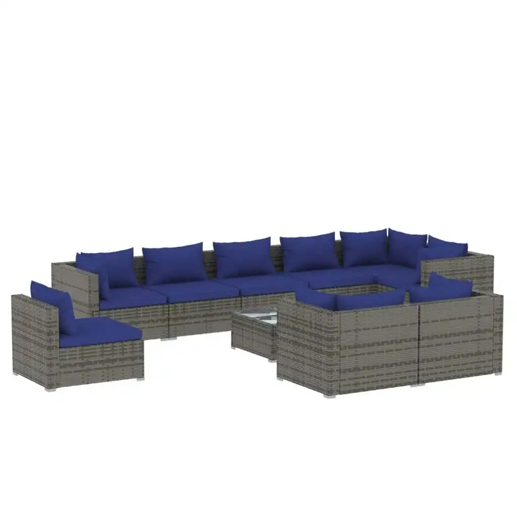 10 Piece Garden Lounge Set with Cushions Poly Rattan Grey 3102638