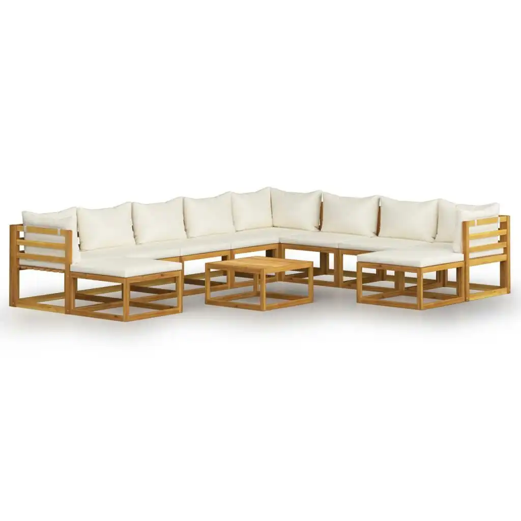 11 Piece Garden Lounge Set with Cushion Cream Solid Acacia Wood 3057648