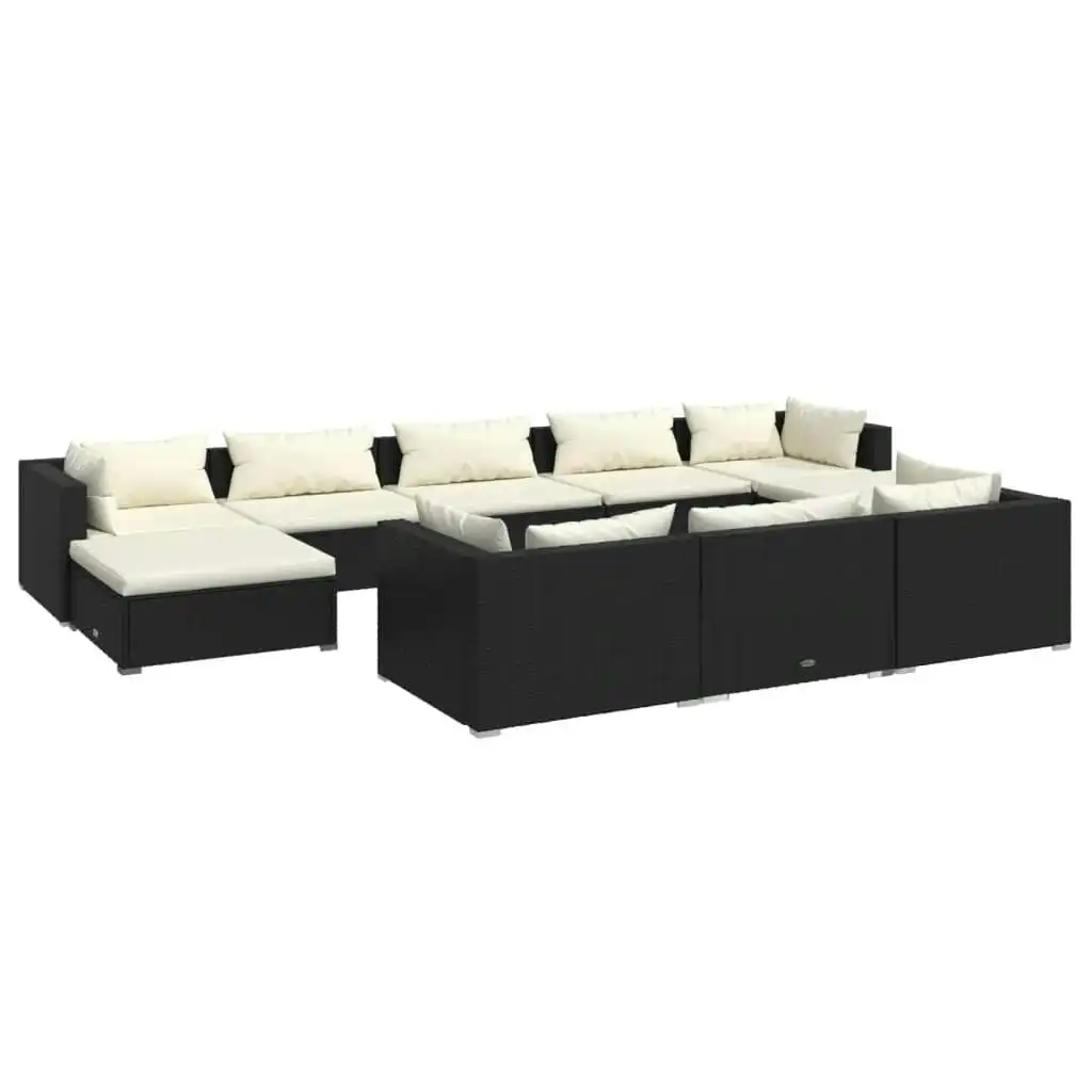 10 Piece Garden Lounge Set with Cushions Black Poly Rattan 3102039