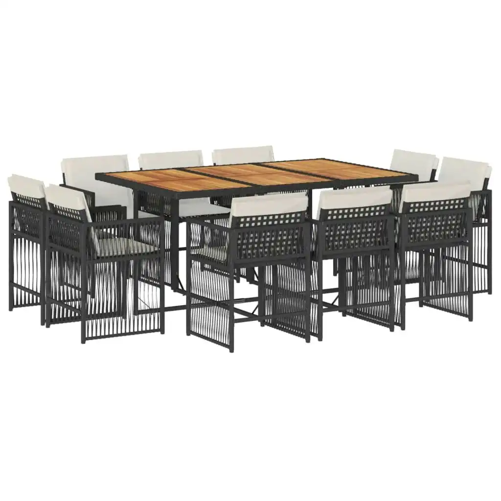 11 Piece Garden Dining Set with Cushions Black Poly Rattan 3211755