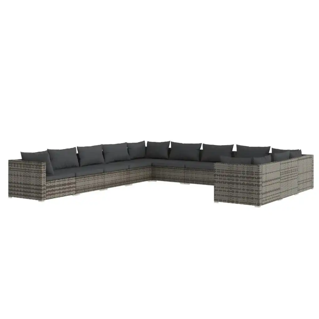 11 Piece Garden Lounge Set with Cushions Poly Rattan Grey 3102813
