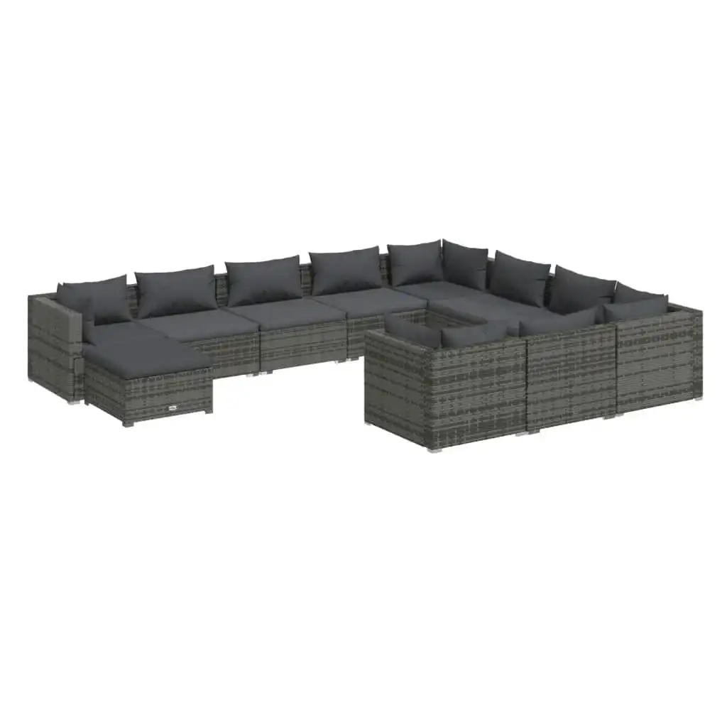 11 Piece Garden Lounge Set with Cushions Poly Rattan Grey 3102701