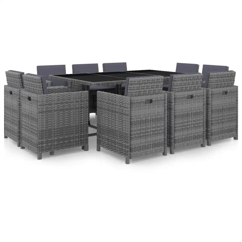 11 Piece Outdoor Dining Set with Cushions Poly Rattan Grey 46378