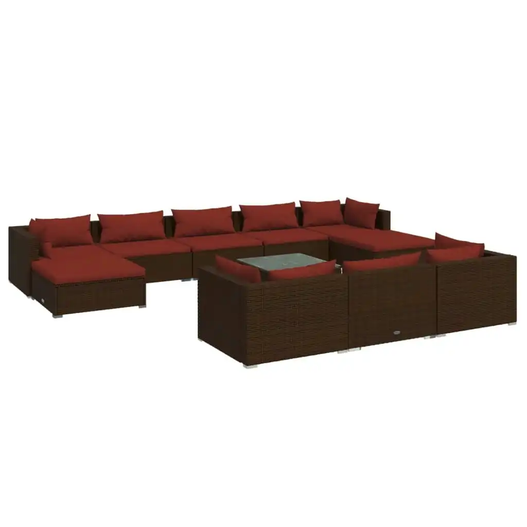 11 Piece Garden Lounge Set with Cushions Brown Poly Rattan 3102051