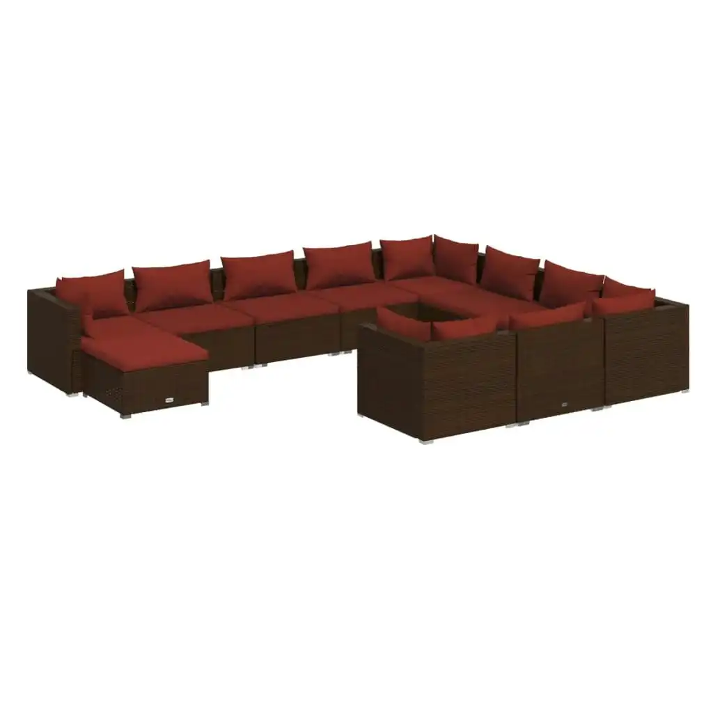 11 Piece Garden Lounge Set with Cushions Poly Rattan Brown 3102699