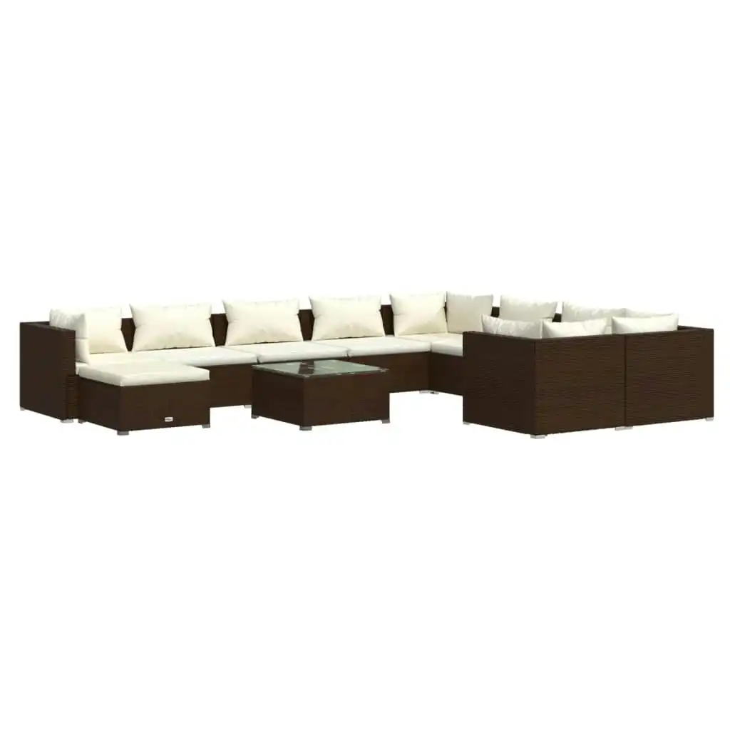 11 Piece Garden Lounge Set with Cushions Poly Rattan Brown 3102690