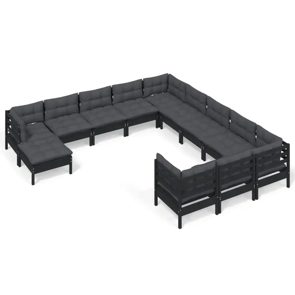12 Piece Garden Lounge Set with Cushions Black Pinewood 3097071