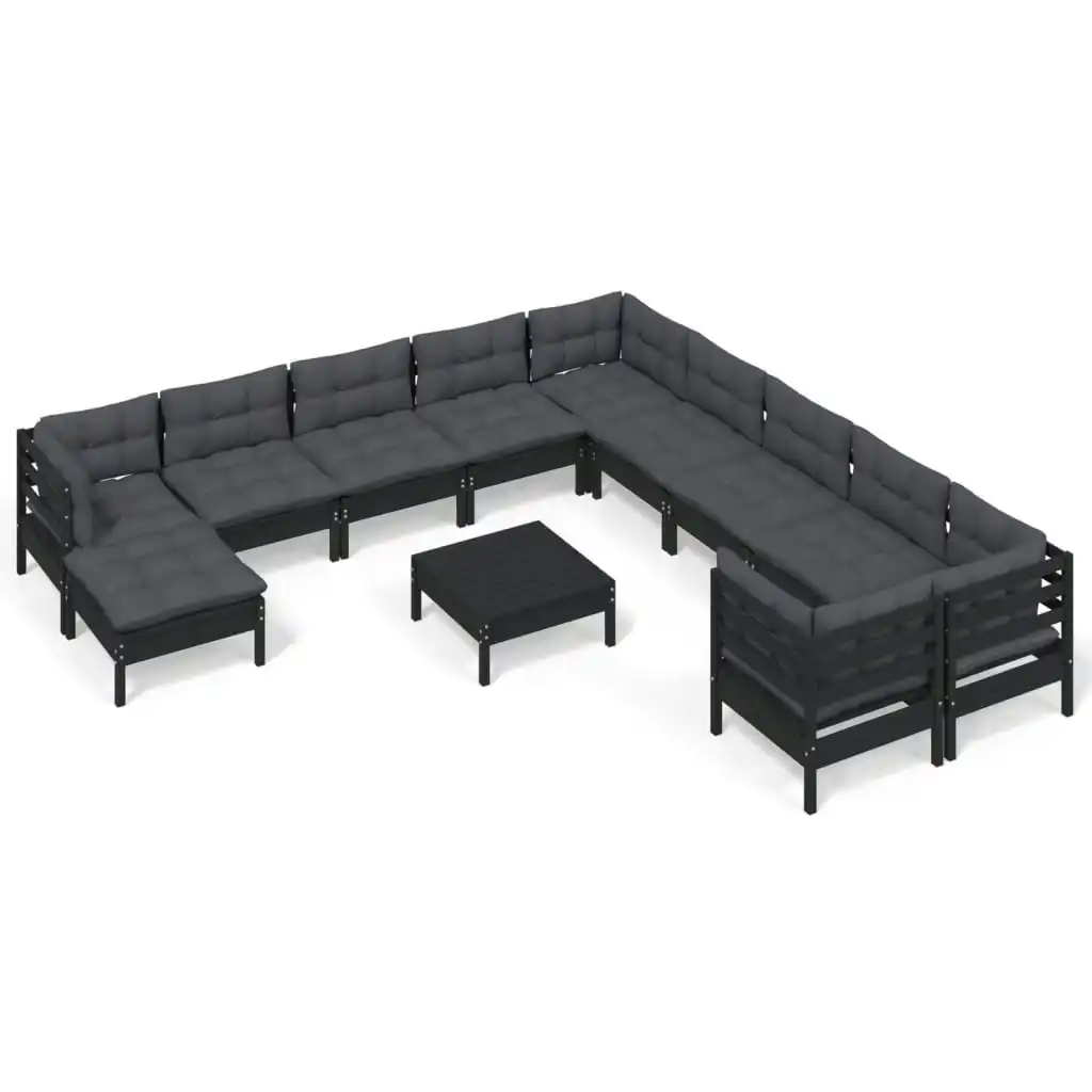 12 Piece Garden Lounge Set with Cushions Black Pinewood 3097065