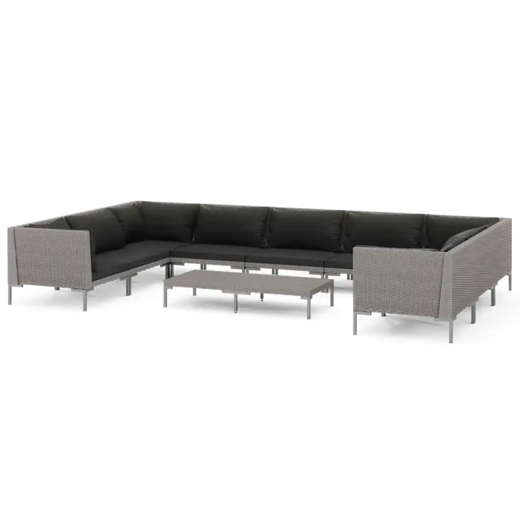 10 Piece Garden Lounge Set with Cushions Poly Rattan Dark Grey 3099931